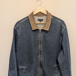 Silver Jeans Men's Blue Denim Zip Jacket with Tan Corduroy Collar